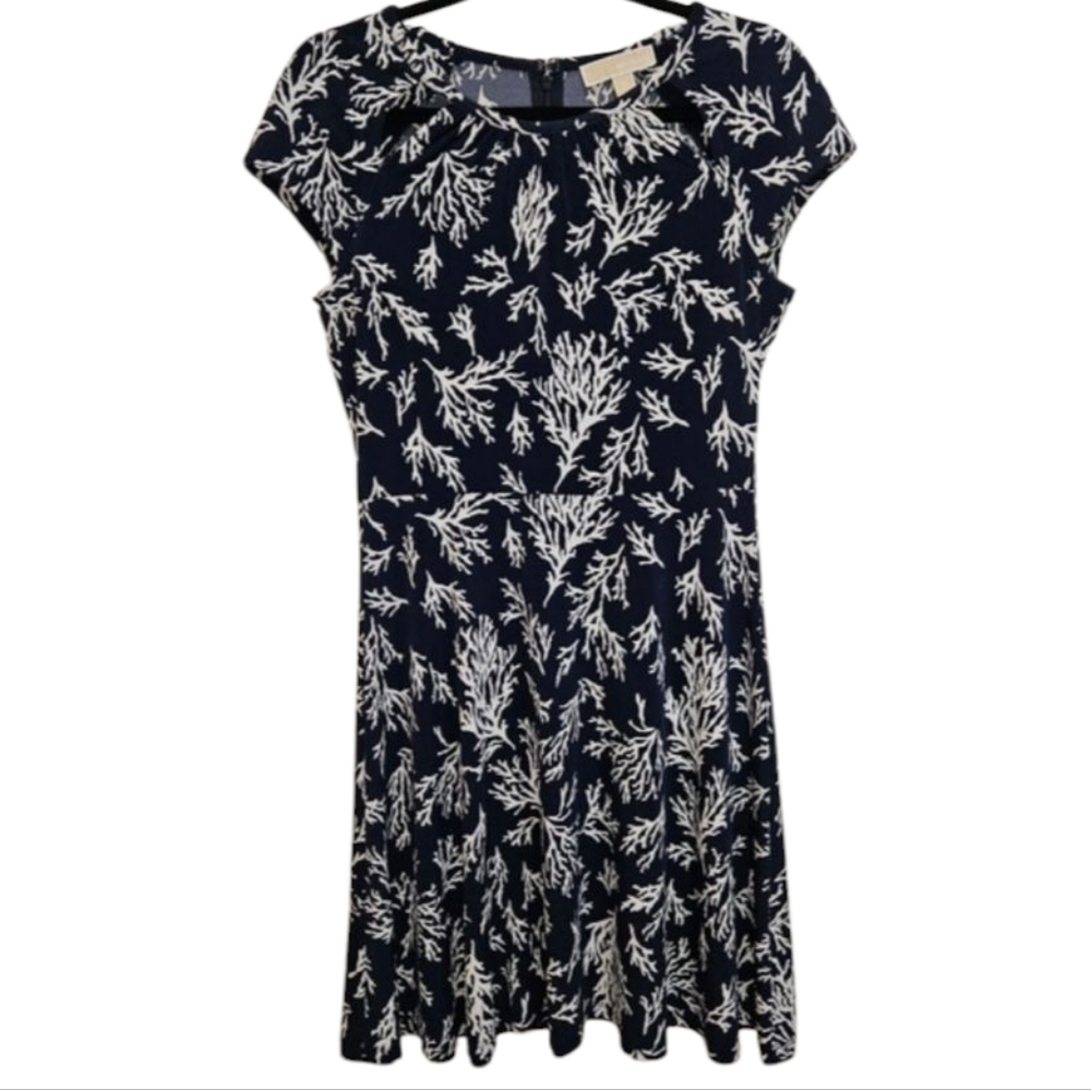 Michael Kors Dress Womens Size Small Coral Reef Print Navy White Coastal Beach